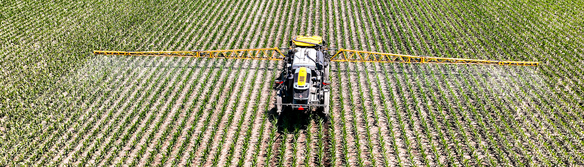 aerial image of sprayer in a field